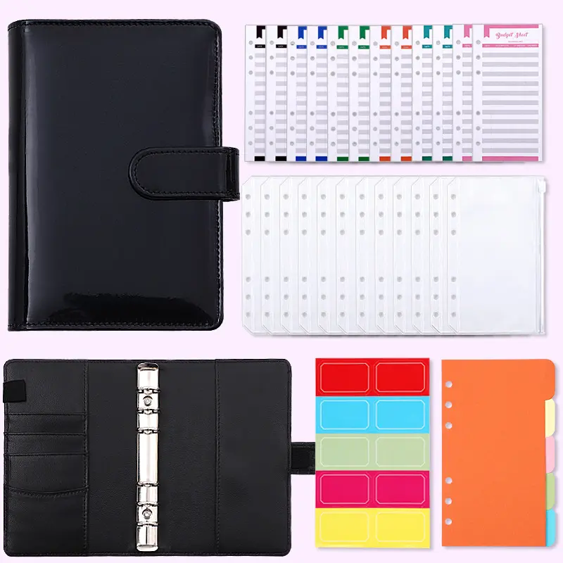 A6 PU Laser Budget Binder mit Geld umschlägen, Ausgaben budget blättern, Aufklebern, nachfüll baren 6 Ring Money Saving Budget Organizer