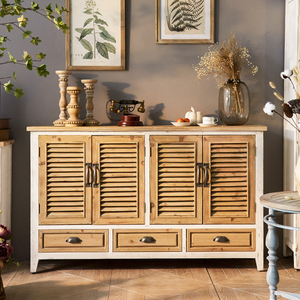 Chinese <b>Rustic</b> Shutter Door Design Solid Wood Furniture Kitchen Dining Room 3 Drawer Storage <b>Cabinet</b> - Product Image 3