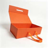 Boîte en carton rigide pliable pour vêtements avec logo personnalisé orange, emballage cadeau avec poignée en ruban