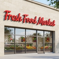 Lettres en relief en acrylique rouge et acier inoxydable, enseigne de marque pour supermarché, lettres LED 3D pour Walmart avec certification UL