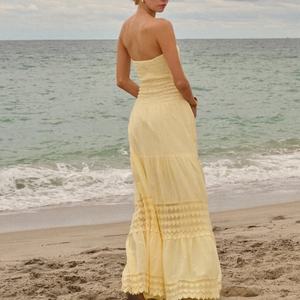 Vestido Maxi Boho Amarillo sin Tirantes para Mujer, Nuevo Modelo 2026, con Encaje y Volantes en Capas, Ideal para Bodas en la Playa o Invitadas de Verano - Product Image 2
