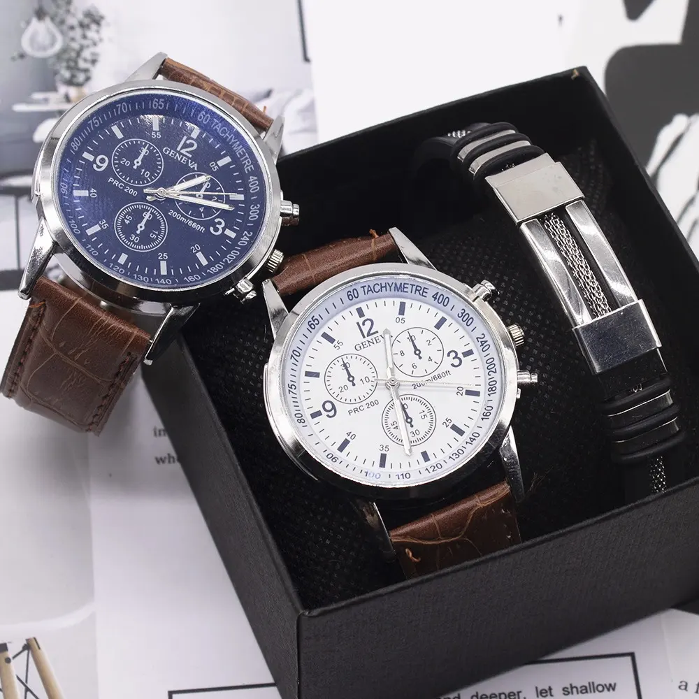 Conjunto de relojes de lujo, relojes de mujer, conjunto de pulsera de cristal, relojes de hombre al por mayor