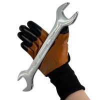 Gants en nitrile orange à paume lisse, doublure polyester noire, respirants et flexibles pour l'assemblage