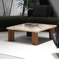 Table basse en marbre rose fumé avec base en bois Table centrale minimaliste de luxe pour les espaces de vie modernes