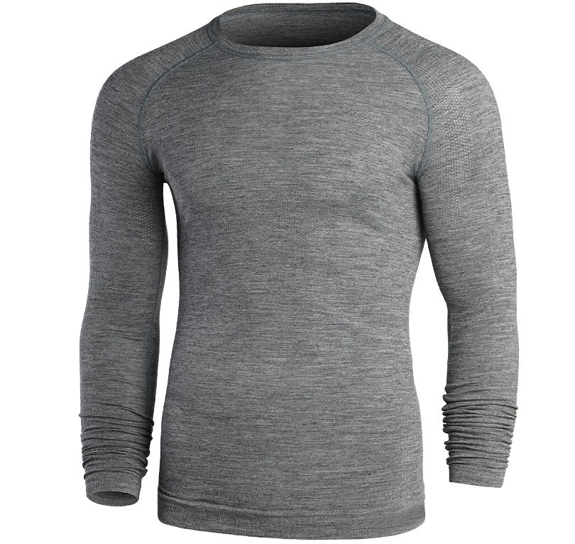 Men's Long Sleeve Merino Wool Baselayer for Hiking Ski