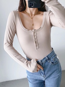 Luluxiyaya a manica lunga con collo grande a collo basso Sexy a maniche lunghe a maniche lunghe da <span class=keywords><strong>donna</strong></span> a manica lunga T-Shirt Slim Fit - Product Image 3