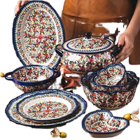 Vaisselle en céramique exotique Daisy Poland, vaisselle créative pour la maison, ensemble de bols et d'assiettes, bol à riz à double oreilles, bol à soupe, assiettes