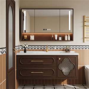 Custom Design Minimalist Scandinavian Fluted <b>Wood</b> Floating Mirror Basin <b>Bathroom</b> Small <b>Bathroom</b> Vanities <b>Cabinet</b> with Mirror - Product Image 2