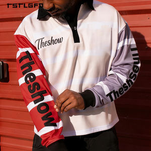 Polo de rugby patchwork colorblock déstructuré à rayures, jersey à manches longues, personnalisation haut de gamme OEM ODM Streetwear - Product Image 2