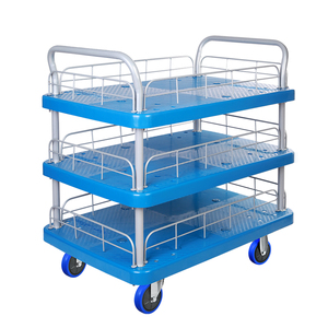 Camión de plataforma industrial resistente de <span class=keywords><strong>3</strong></span> capas con capacidad de 300kgs, carro de empuje manual, carro de plástico de cuatro ruedas, - Product Image 3
