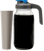 Carafe en verre transparent avec infuseur pour café froid, large ouverture, 2 quarts (64 oz), robuste et anti-fuite, pour café et thé