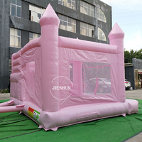 Château gonflable miniature rose pastel, combo château gonflable, trampoline gonflable, château gonflable avec porte en filet amovible à vendre