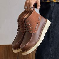 Bottines Chelsea à lacets pour homme, dessus en cuir véritable, mi-mollet, bout rond, style rétro, chaussures décontractées d'automne