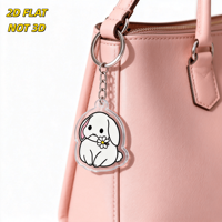 Porte-clés en acrylique Lapin blanc mignon avec marguerite, lapin aux oreilles roses, pendentif découpé transparent, chaîne métallique, accessoire doux de printemps