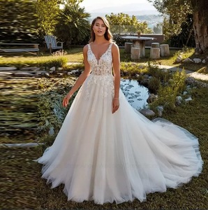 <span class=keywords><strong>Robe</strong></span> <span class=keywords><strong>de</strong></span> mariée NDB11061 en dentelle, style A-line, sexy et tendance, avec appliques en dentelle, sans manches, <span class=keywords><strong>pour</strong></span> femmes - Product Image 1