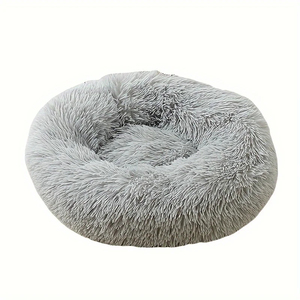Lit pour animaux de compagnie de luxe, grand format, personnalisé, lavable, coussin moelleux et doux, motif uni, en forme de donut, accessoires pour animaux, en fausse fourrure - Product Image 6