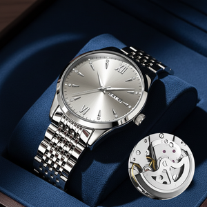 Reloj con calendario, luz nocturna, resistente al agua, reloj de negocios para hombre, reloj de cuarzo informal de lujo con correa de acero inoxidable, reloj inteligente, reloj Role - Product Image 1