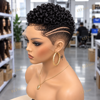 Perruque Courte Bouclée en Cheveux Humains Prête à l'Expédition, Modèle Pixie Cut Entièrement en Dentelle, Sans Colle, Pré-Pluckée, Noire Naturelle, pour Femmes Noires