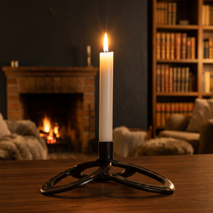 Support de bougie équestre en métal sur trépied, fait main en fer, inspiré du cheval, pour table, décoration rustique, centre de table - Product Image 2