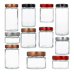 100ml 200ml 250ml 350ml 500ml 650ml lebar atas Mason kaca Jar dengan warna perak tutup Tinplate kaleng kaca untuk penyimpanan makanan