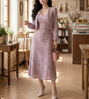 Ensemble jupe pour femme : veste courte texturée et duveteuse et robe midi sans manches – Tenue élégante pour femme de bureau – Logo personnalisé OEM