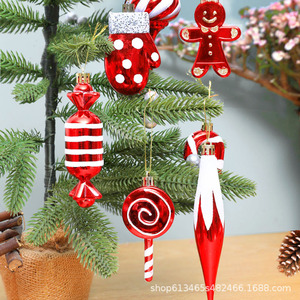 Piccoli ornamenti esagonali in plastica con motivo plastico placcato per sfera di natale di <span class=keywords><strong>Capodanno</strong></span> stampati UV rosso zucchero filato - Product Image 2