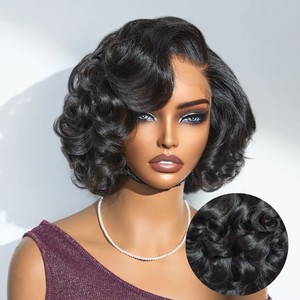 Perruques courtes pour femmes noires Style patron brun Ombre Highlight/naturel noir vague lâche court Bob perruque de cheveux humains vendeur sans colle - Product Image 1