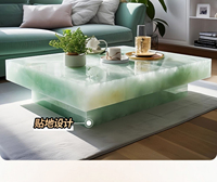 1000*1000mm Carré Rétro-Éclairé Translucide Rose Onyx Table Basse 48 ''Cristal Lumineux Diamant Pierre Salon Bar Pub Meubles
