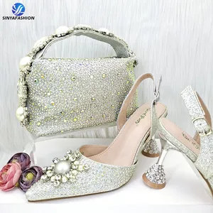 SinyaFashion Low Heel Italian Party Shoes And Bags Beautiful Pu Shoes And Party Bag Set High Quality Shoe Set To Match