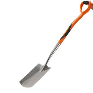 Bêche de jardin en acier inoxydable avec poignée en D, orange et noire, outil de jardinage extérieur - Product Image 1