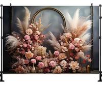 Latar Belakang Fotografi Lengkungan Bunga Rumput Pampas Boho, Dinding Bunga Kering Warna Pink untuk Dekorasi Studio Pesta Pernikahan