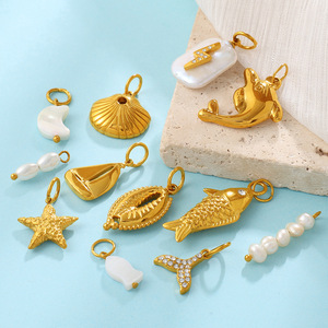 จี้รูปสัตว์ทะเลสไตล์ยุโรป ทำจากโลหะผสมสังกะสี ชุบทอง รูปปลาโลมา ปลาดาว เปลือกหอยมุก สำหรับทำเครื่องประดับ DIY ของขวัญสำหรับทุกเพศ - Product Image 3