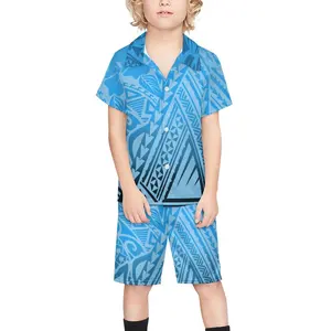 2023 Zomer Kinderen Polynesische Tribale Print Kids 2-delige Sets Jongens Shirt En Korte Broek Pak Hawaiiaanse Eiland Jongens Kleding