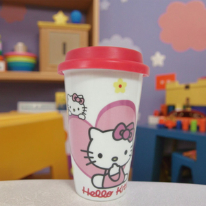 Tasses à espresso en céramique 3D de 12,5 oz pour sublimation, chauffe-tasses personnalisés en grès motif dessin animé Hello Cat pour enfants, tasses de voyage à double paroi, compatibles lave-vaisselle - Product Image 3