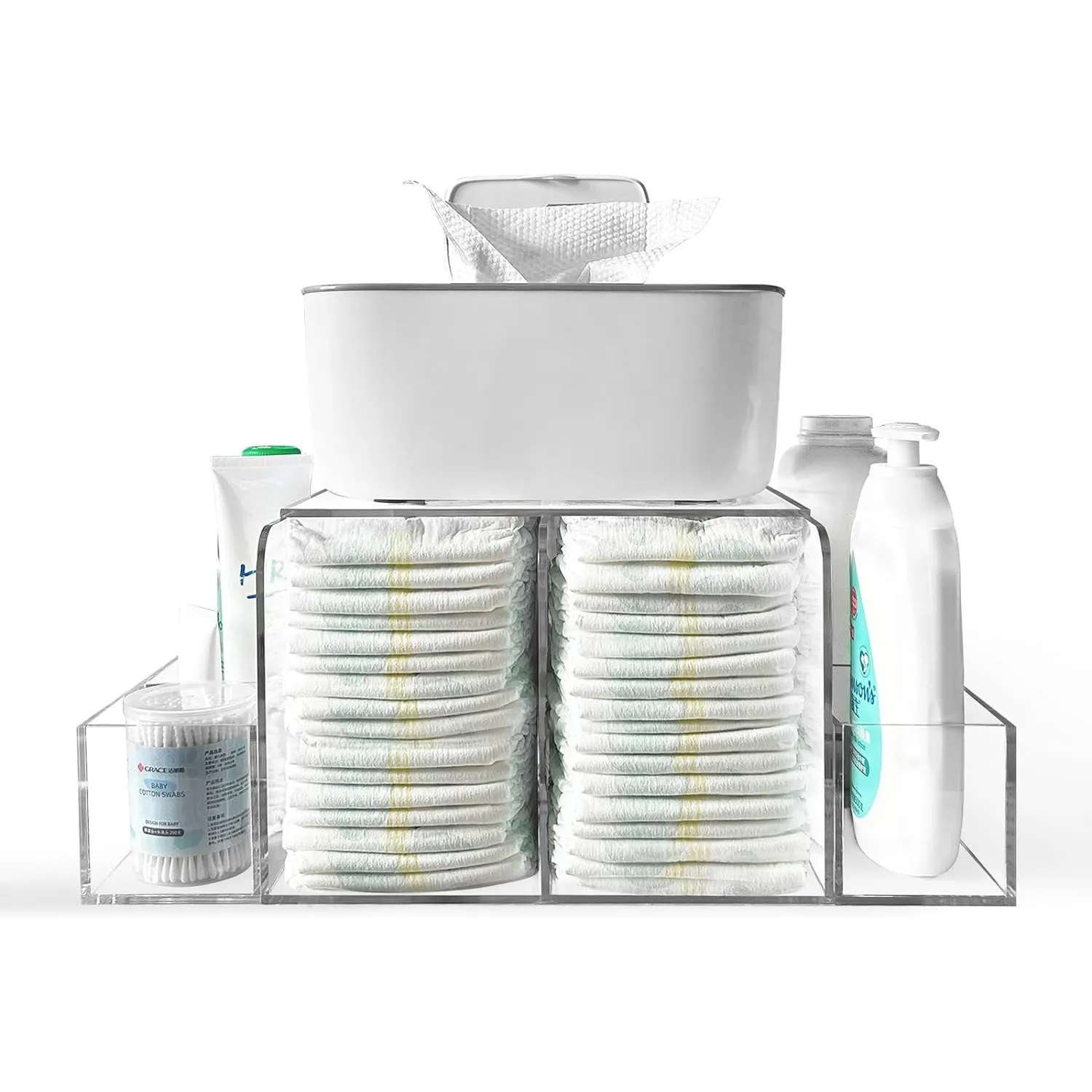 Table Baby Changing Organizer Detachable Clear Acrylic Diaper Storage Caddy for Wipe Dispenser