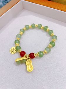 Women's Vintage Agate <b>Bracelet</b> with Peanut Pendant Fashionable Imitation Hetian Jade Natural Crystal Gemstone <b>Beads</b> - Product Image 6