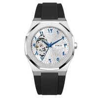 Montre-bracelet automatique de luxe pour homme, avec chiffres arabes bleus, en silicone, pour marque privée, best-seller OEM