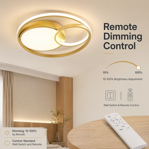 Plafonnier LED rond moderne en or, en fer et acrylique, télécommande, variateur de lumière, trois couleurs, montage en surface, pour salon, chambre à coucher - Product Image 4