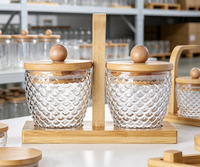 Ensemble de pots de rangement en verre écaille de poisson pour assaisonnements avec couvercle en bambou et design perlé, support de cuisine multifonctionnel écologique pour le voyage