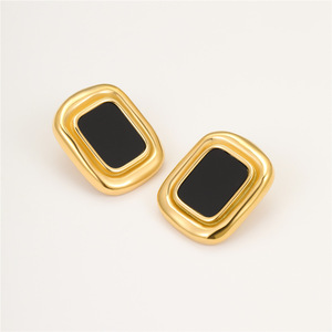 Fashion Waterproof Black Resin Rectangle Texture Light Weight <strong>Drop</strong> <strong>Earrings</strong> 18K PVD Gold Plated Stainless Steel <strong>Earrings</strong> - Product Image 5