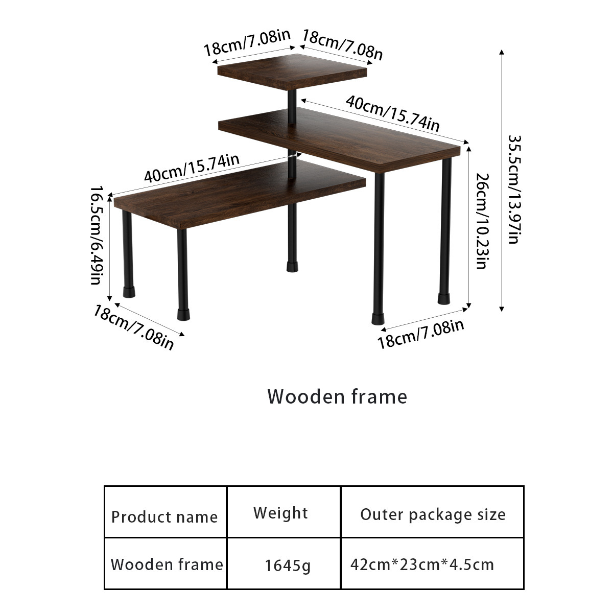 Three-tier wooden shelf