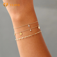 Bijoux de qualité certifiés VLOVE Bracelets de luxe Bracelet à breloques en or 14k avec minuscules diamants et croix