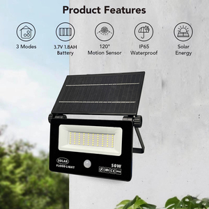 Nhà máy OEM 50 Wát PIR cảm biến chuyển động năng lượng mặt trời lũ ánh sáng tất cả trong một Slim LED Tường Đèn siêu sáng năng lượng mặt trời Powered IP65 không thấm nước - Product Image 4