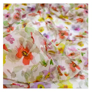 WI-VCS01 Viscose Zijde Blend Stof Leverancier Abstracte Mode Bloemen Digitale Afdrukken Ademend Textiel