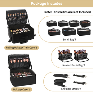 Relavel Chuyên Nghiệp Trang Điểm Nghệ Sĩ Cán Trang Điểm Túi 4 Trong 1 Thêm Lớn Mỹ Phẩm Trường Hợp 360 ° Xoay Bánh Xe Có Thể Điều Chỉnh Ngăn - Product Image 5