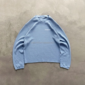 Custom Oversized Thermal Long Sleeve <b>Shirt</b> Men Streetwear Blank Plain High Quality Cotton Heavyweight <b>Waffle</b> Knit Long Sleeve - Product Image 1