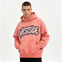 Sweat-shirt à capuche court délavé avec grand patch lettre à sequins et broderie flamme sur les poignets, style streetwear