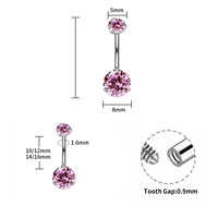 Nouvelle mode : Piercing de nombril en titane G23 à filetage interne, double tête, trois griffes, 10 mm, avec zircon