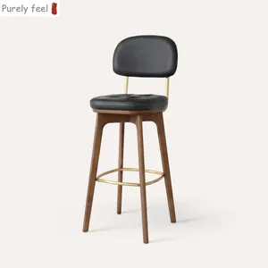 Bar chair solid wood luxury American retro leisure bar chair Nordic hotel modern metal high stool front desk chair