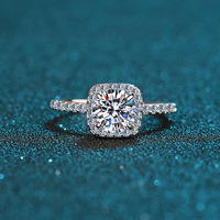 Wish Jewelry S925 Sterling Silver 50 Pt Diamond Wedding Band Ring Shiny Geometric Square Moissanite Rings For Bridal Women